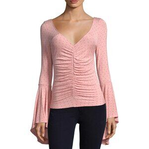 Free People We The Free Pink Bell Sleeve What A Babe Printed Polka Dot Top Sz. M